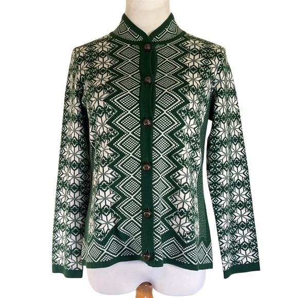Appleseed's Sweaters - SOLD Women's Petite Appleseed's Fair Isle Cardigan Sweater Green Button Front